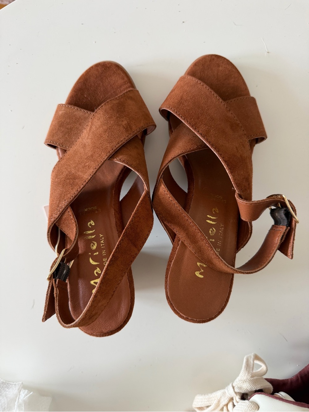 NEW Brown Suede Crisscross Women's Heeled Sandals - Made in Italy